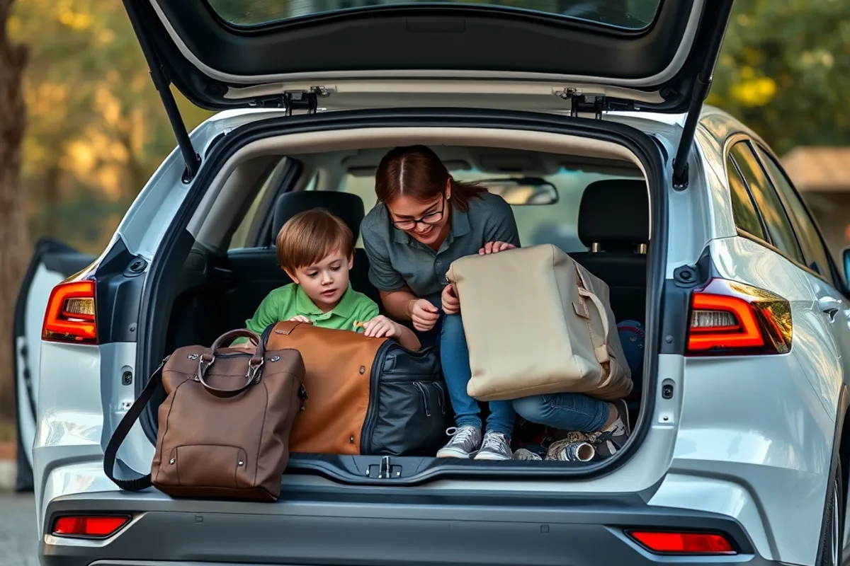Family loading luggage into a plug-in hybrid estate car