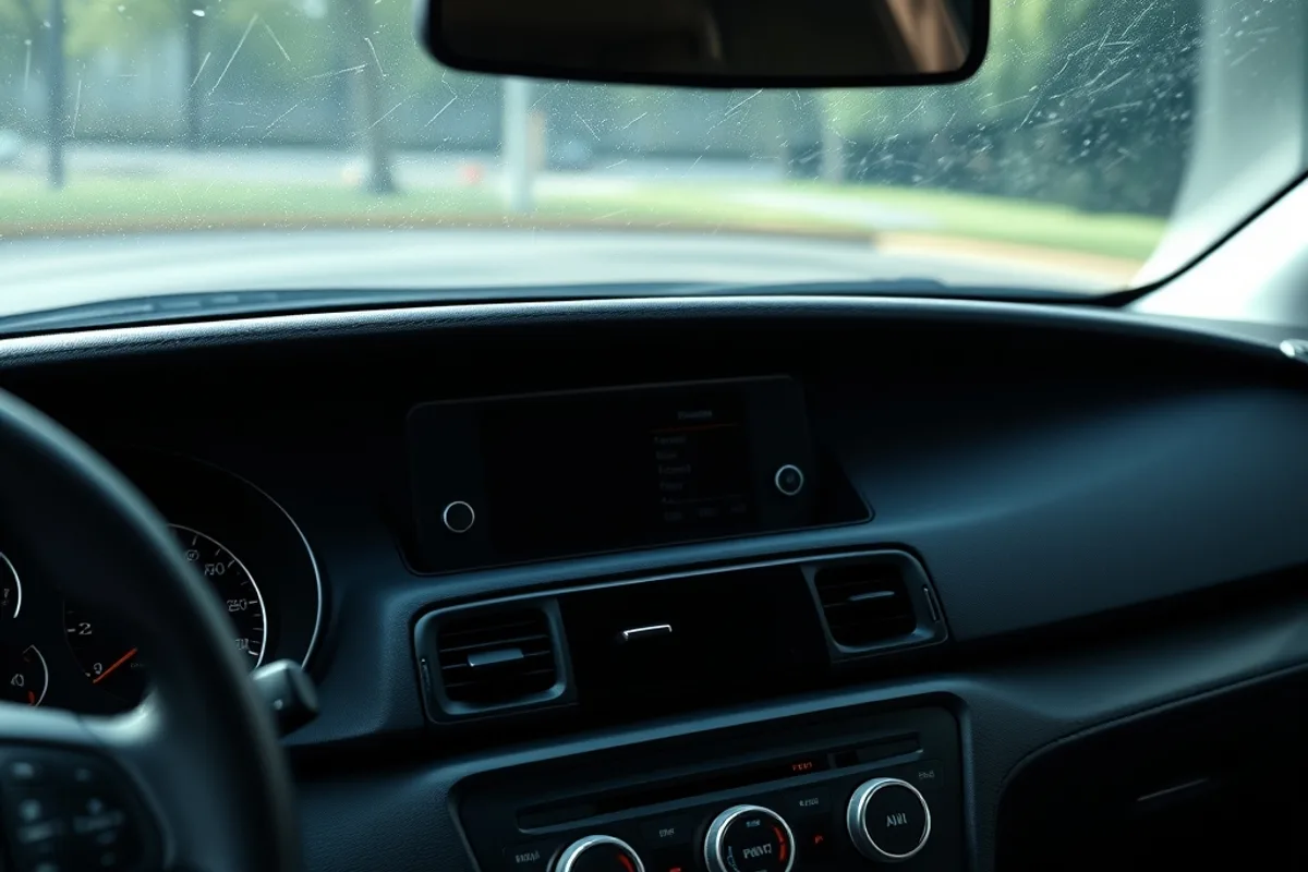 Finished car interior with a clean dashboard and streak-free glass