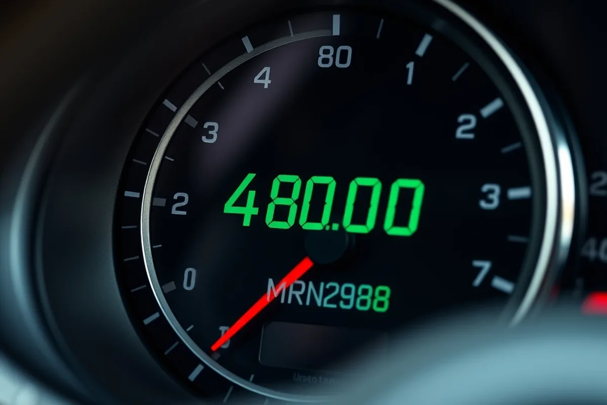 Close-up of a used car odometer showing 48000 kilometres