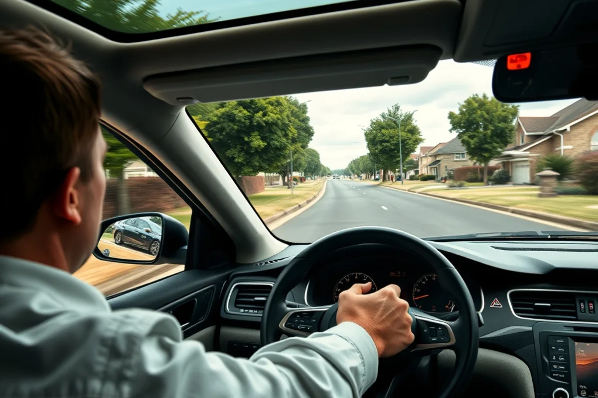 Driver accelerating smoothly on a suburban road